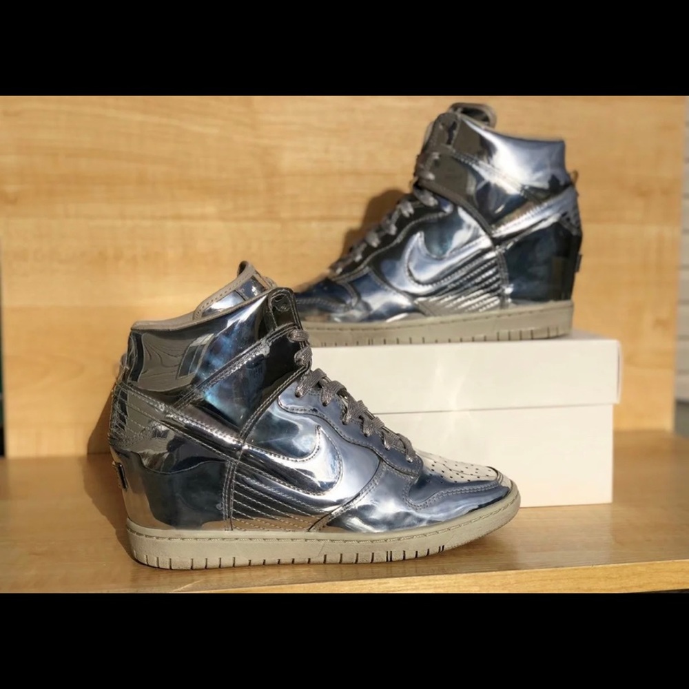 Womens liquid silver Nike dunk sky high
